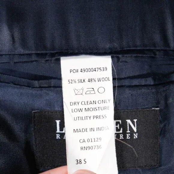 Ralph Lauren Mens Blazer 38S Gray Blue Plaid Sport Coat Slim Jacket Silk Wool - Picture 4 of 8